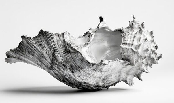 A shell is shown in black and white