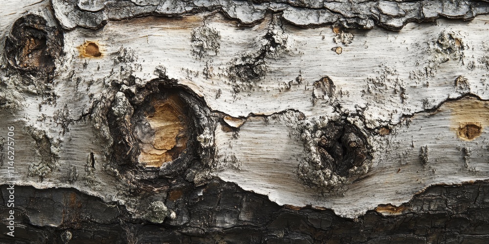 Leinwandbilder close up of a birch trunk, showcasing the intricate texture. this birch trunk features unique patter