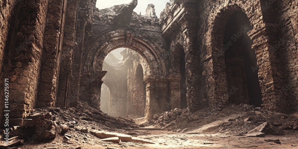 Poster Ruins of an ancient building feature a striking firewall, showcasing the unique architecture and intriguing history behind the old building s remains and its captivating firewall structure.