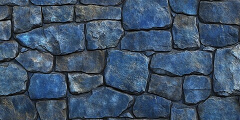 Obraz premium Seamless texture showcasing a blue stone wall, perfect for creating an abstract background. This blue stone wall texture enhances any design project with its unique patterns.