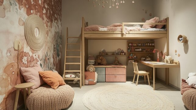 Cozy loft bed in a child's bedroom.