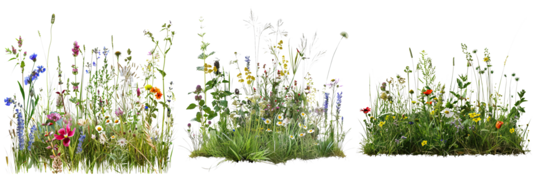 A vibrant display of diverse wildflowers showcasing various colors and shapes, creating a lush, natural environment.