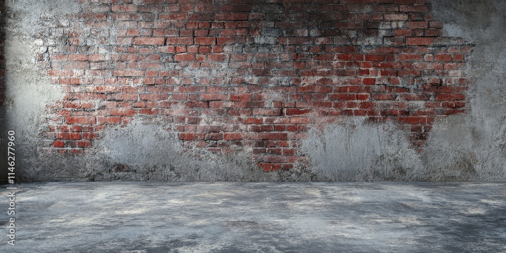 Aufkleber background featuring an old concrete surface complemented by a red vintage brick wall, creating a un