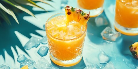 Vibrant orange summer cocktail featuring pineapple, perfect for enjoying on a sunny day. This bright orange cocktail with pineapple is ideal for refreshing summer gatherings and outdoor celebrations.