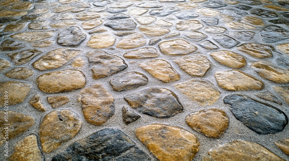 Poster Raindrops create distinct patterns on the concrete floor during rainfall, showcasing the beauty of rain as drops fall and interact with the textured surface of concrete.