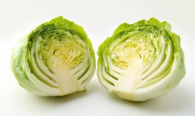 Obraz premium A large green leaf of lettuce is cut in half