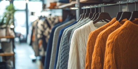 Wool pullover displayed prominently within a retail environment, showcasing the stylish wool pullover design that stands out among various other garments in the shop setting.