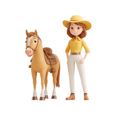 Obraz premium A cheerful woman stands next to her friendly horse, showcasing a love for animals., isolated on a transparent background.