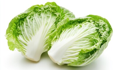 Two pieces of lettuce are cut in half