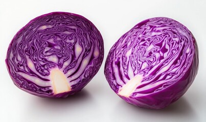 Obraz premium Two purple cabbage heads are cut in half