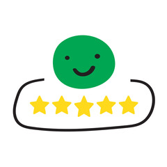 Happy face. Five star rating review. Badge design. Customer experience. Feedback. Flat illustration on white background.