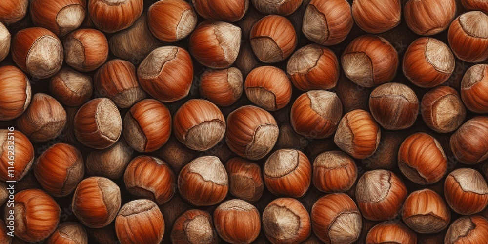 Poster a detailed background and texture featuring hazelnuts in their shells, highlighting the unique patte