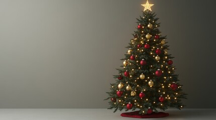 A beautifully decorated Christmas tree with lights and ornaments, symbolizing holiday spirit.