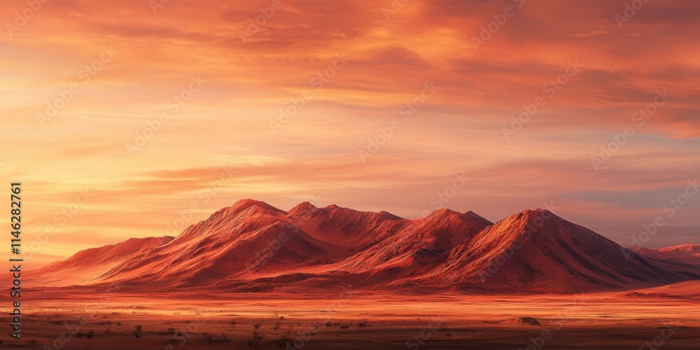 Poster red mountains of boguty are illuminated by an ethereal desert sunset, creating a breathtaking canvas