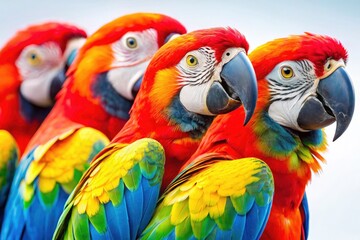 Fototapeta premium Stunning high-resolution image of vibrant macaws against a pristine white backdrop.