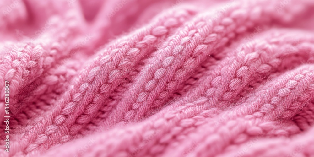 Poster close up of pink knitted fabric showcasing its intricate texture. this pink knitted fabric serves as