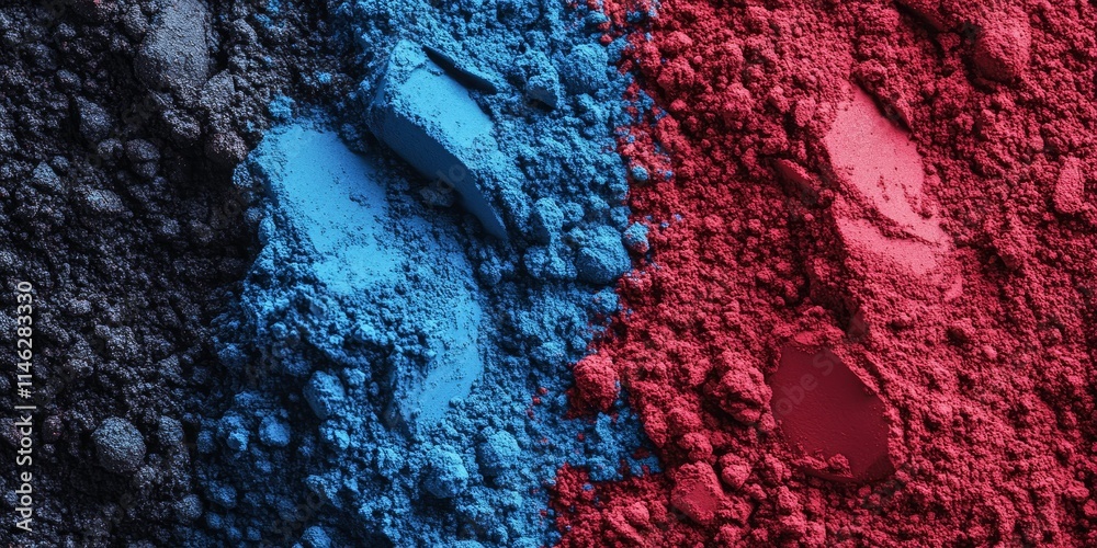 Poster vibrant red and blue colored clay soil creates a striking contrast, showcasing the unique characteri
