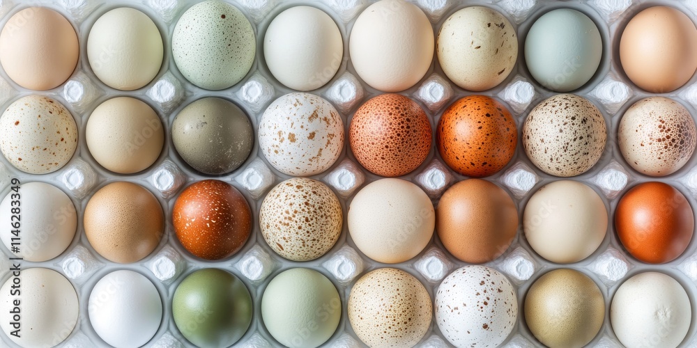 Aufkleber close up of chicken eggs arranged in containers, showcasing the natural textures and colors of chick