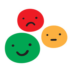 Customer satisfaction design. Red, green, yellow faces. Illustration on white background.