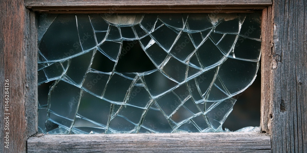 Poster selective blur effect highlights the shattered glass of a broken window. the broken window, framed i