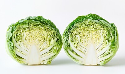 Two pieces of lettuce are cut in half
