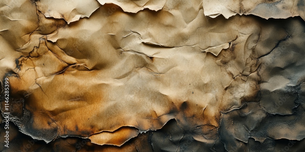 Poster a sheet of old burnt paper displays unique textures and tones, making it an intriguing subject. the 