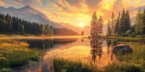 Obraz premium Stunning wild nature captures the essence of summer vacation. Embrace the beauty of wild nature during your summer vacation for a refreshing escape into the great outdoors.