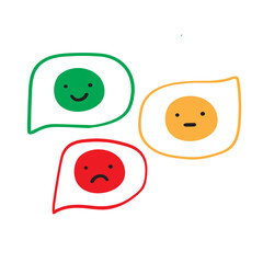 Red, green, yellow faces. Feedback concept. Customer satisfaction. Flat design. Illustration on white background.