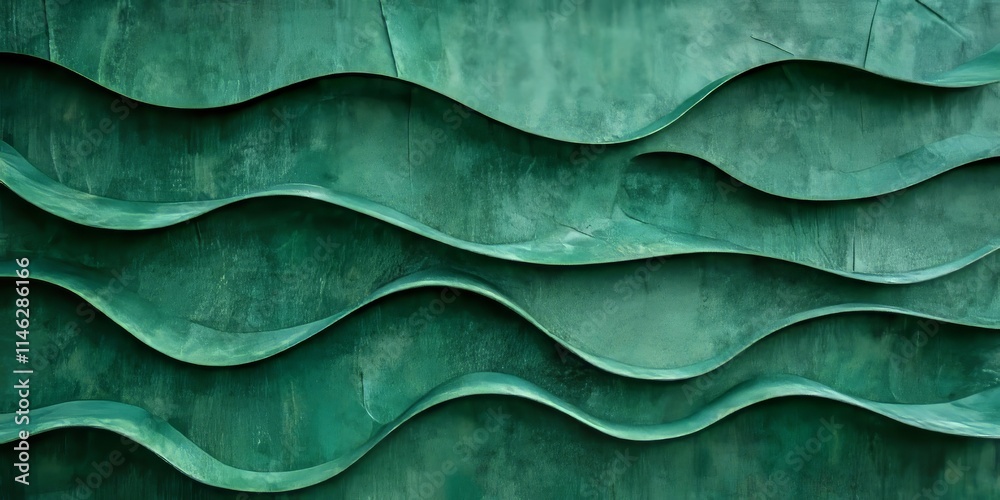 Leinwandbilder Close up of a green abstract pattern texture on cardboard. This unique cardboard texture features a retro feel, resembling old paper and vintage blank wallpaper for creative projects.