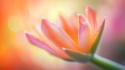 Delicate Pink Lotus Flower Blooming with Soft Orange Background
