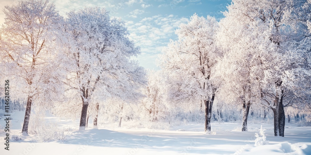 Poster snow covered trees in a winter landscape showcase the beauty of nature in the winter season. the tre