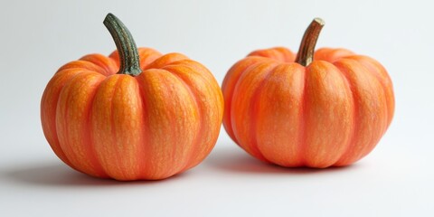 Obraz premium Two small decorative pumpkins are set against an isolated white background, showcasing the charm of decorative pumpkins in a minimalist setting perfect for seasonal themes.