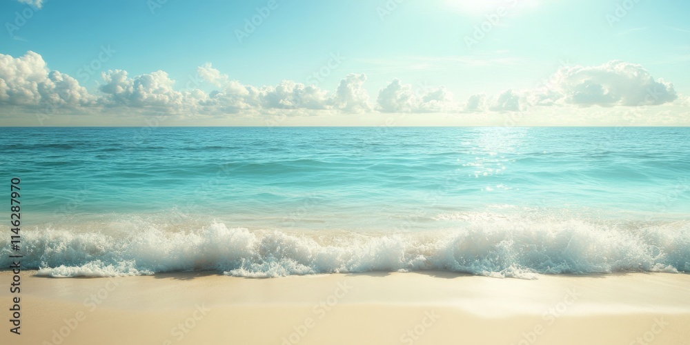 Poster tranquil sandy beach scene ideal for use as a background or backdrop, perfect for a variety of creat