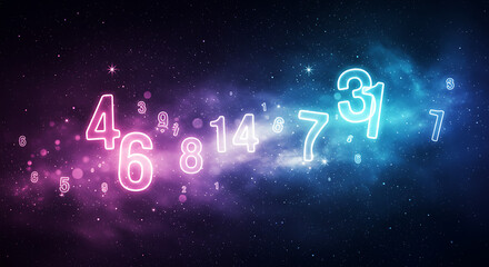 Obraz premium Cosmic Numbers Glowing Digits in Nebula Background