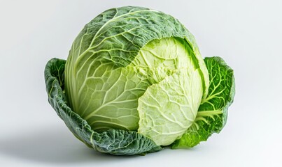 Fototapeta premium A large green cabbage with a white stem