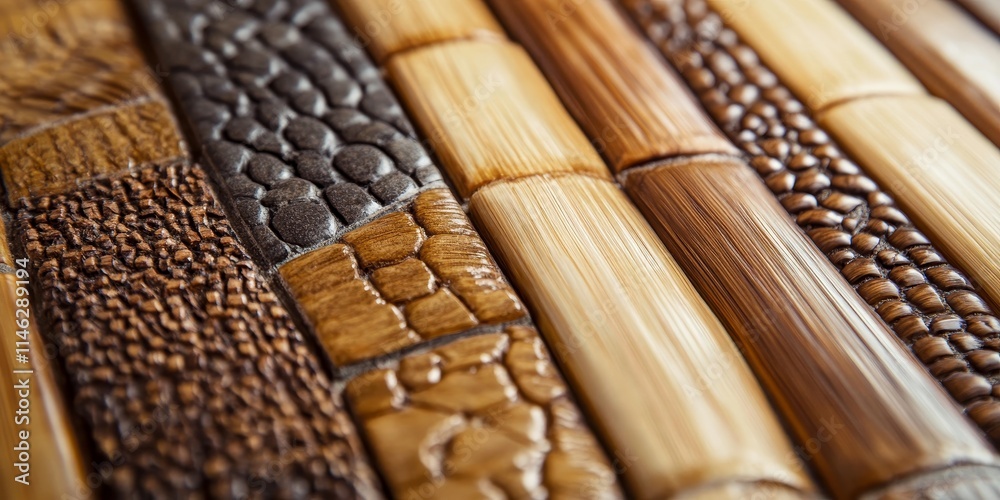 Fototapete close up view of bamboo mosaic panels showcasing intricate patterns and textures, highlighting the b