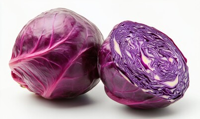 Fototapeta premium Two purple cabbage heads are shown