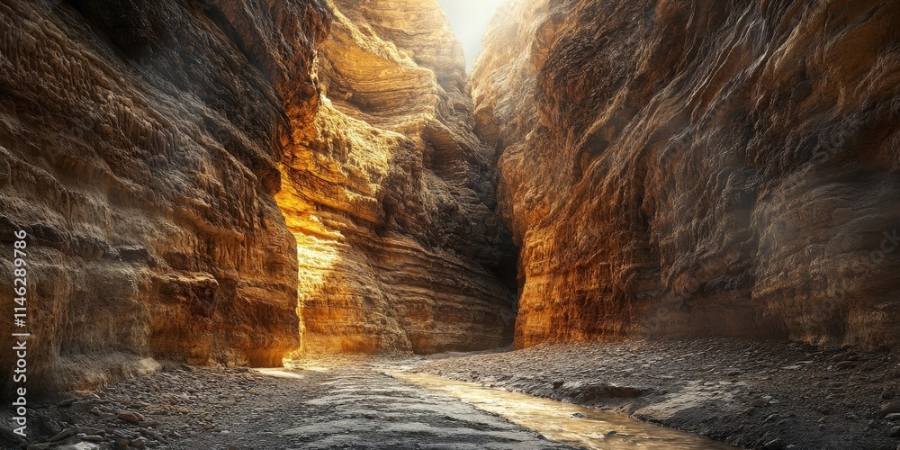 Poster canyon created in a river bed, captured with selective focus, showcasing the intricate details and t
