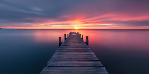 Obraz premium Captured a stunning long exposure sunset image at an old fishermen jetty. This long exposure sunset shot features some grain and soft focus details when viewed at full resolution.
