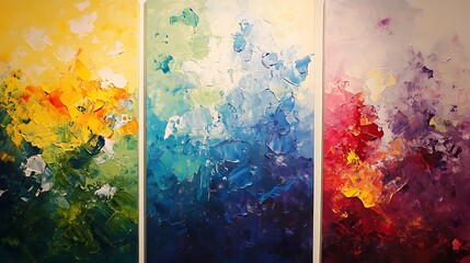 Abstract Triptych Painting with Vibrant Colors