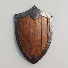 Vintage Wooden Shield with Metal Accents in Bright Light