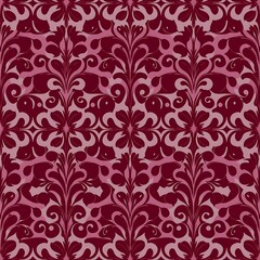 Damask Burgundy Floral Pattern: A refined and elegant damask pattern, featuring intricate floral motifs in shades of burgundy and pink, creates a sophisticated backdrop for any design project.