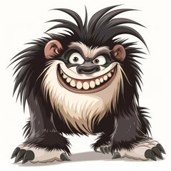 A cartoon monster with black fur, a wide grin, and sharp claws.