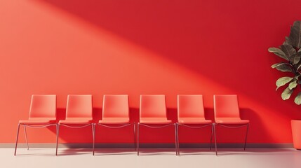 Red Furniture and Plants in a Waiting Area