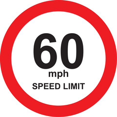 speed limit sign 60 on white background.
