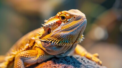 Obraz premium Vivid Close-up of a Bearded Dragon on a Branch
