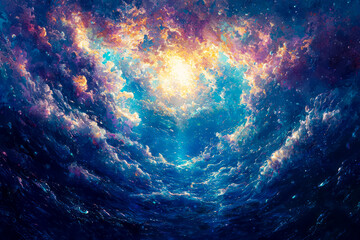 Obraz premium Exploring the Deep Blue Abyss: Capturing the Underwater Beauty of the Sea with Sunlight