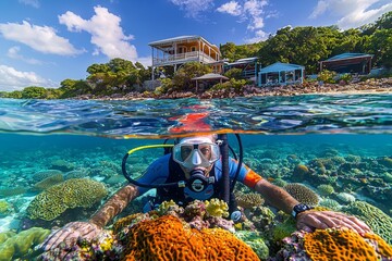 a scuba diver in the great barrier reef