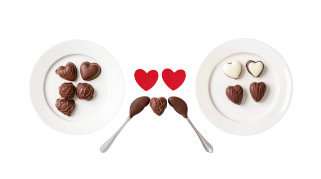 A romantic scene with a table decorated with roses and chocolates, on a transparent backgrounds