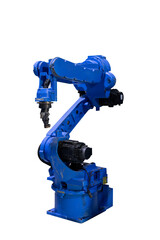 Robot arm isolated on white background, Clipping path. robotic machine industry factory manufacturing automate.